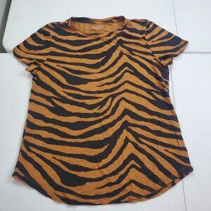 Banana Republic Cozy Slub Tee T-shirt Zebra Print Brown Black Women's Size XS
